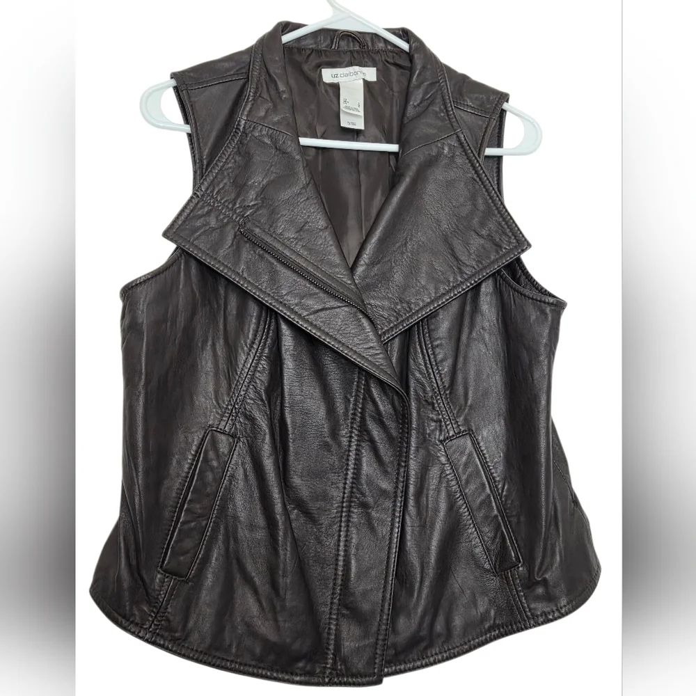 Liz Claiborne brown leather vest zip up large - Picture 1 of 10